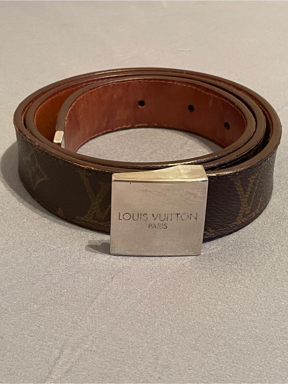 💯 Authentic Vintage Louis Vuitton Brown Monogram Canvas Belt with Silver Buckle